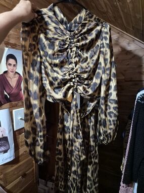 Leopard Print Wide Leg  Brown Pants And Top